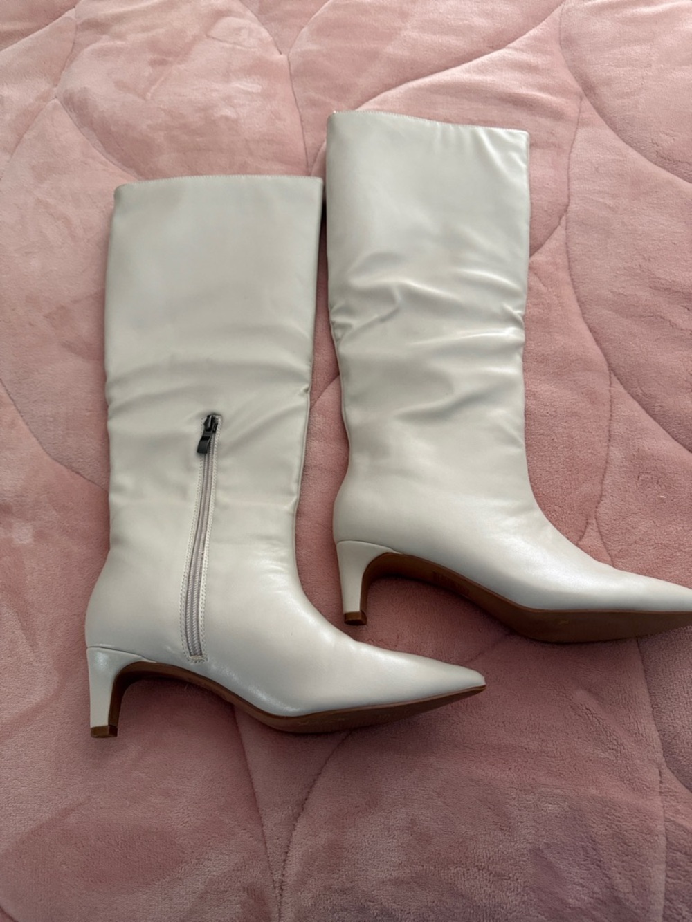 Journee Collection Cream Pointed-Toe Mid-Calf Heeled Boots